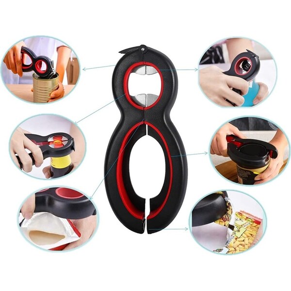 6 in 1 Multi Function Twist Bottle Opener-Black&Red