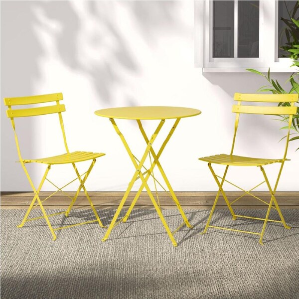 Gardeon Outdoor Setting Bistro Set Table and Chairs Folding Patio Furniture Yellow