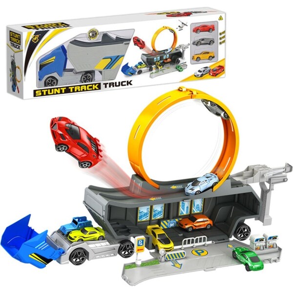Container Truck Race Car Track Set Circular Runway with Mini Cars Kids Toy Gift