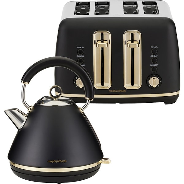 Morphy Richards Ascend 1.5L Pyramid Kettle & 4 Slice Toaster Soft Gold & Black
