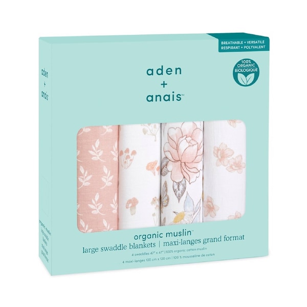 Aden + Anais Baby Swaddles Organic Cotton Muslin 120cm Set Earthly Pack of 4