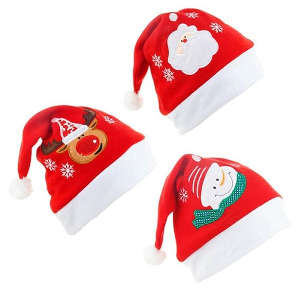 3Pcs Christmas Hat Plush Santa Hat Santa Claus Snowman Elk Christmas Decorations