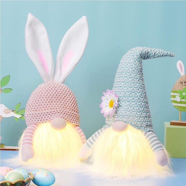 2Packs LED Light Gnomes Decor Bunny Plush Gnome Ornaments Christmas Decorations
