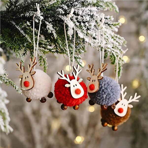 12pcs Christmas Cute Wool Felt Elk Pendants Christmas Tree Decorations