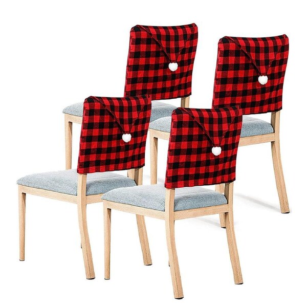 4 Pack Buffalo Plaid Christmas Chair Back Cover Christmas Gingham Chair Cover