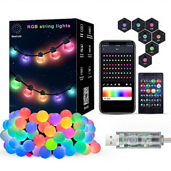 5M APP Smart LED String Lights Remote Control Waterproof Ball Bulb String Lights