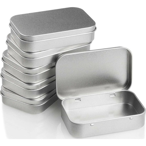Blank Portable Small Container Metal Hinged Tin Box Case - 6pcs