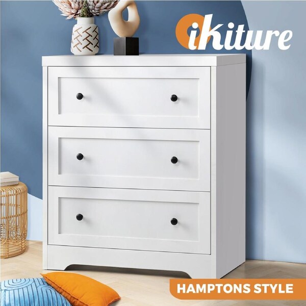 Oikiture 3 Chest of Drawers Tallboy Hamptons Storage Cabinet