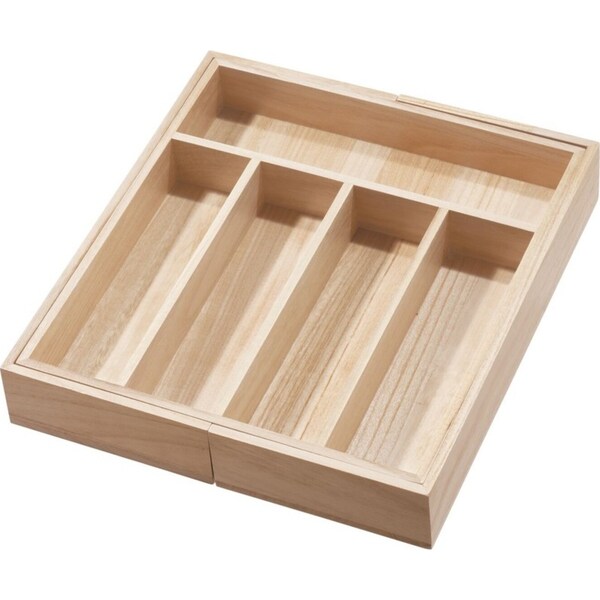 iDesign Eco Wood 38.10x34.29cm Expandable Cutlery Tray Drawer Organiser Natural