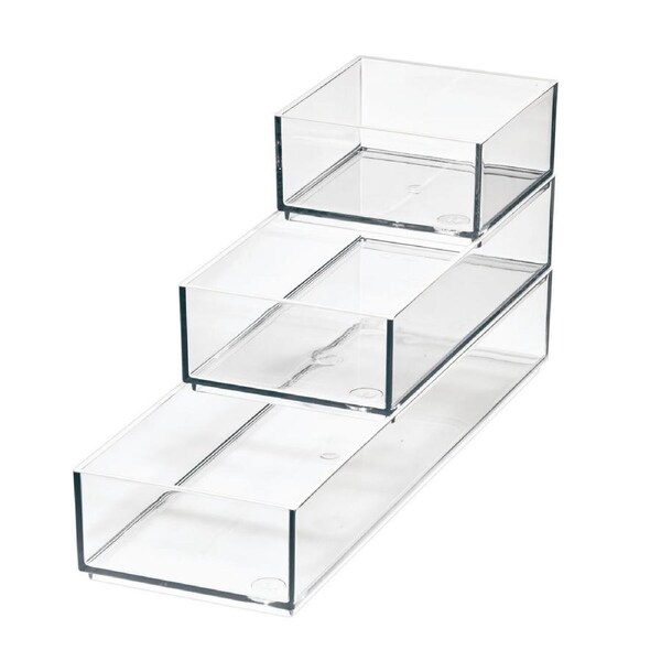 3pc iDesign Stack & Slide Cosmetic Storage Makeup Organisers Clear/Matte White
