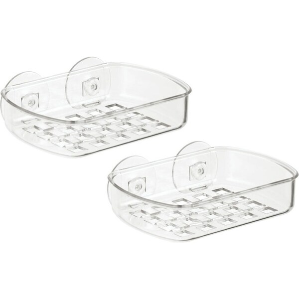 2x iDesign Classic Suction 13.5x10cm Hanging Soap Dish Container Organiser Clear