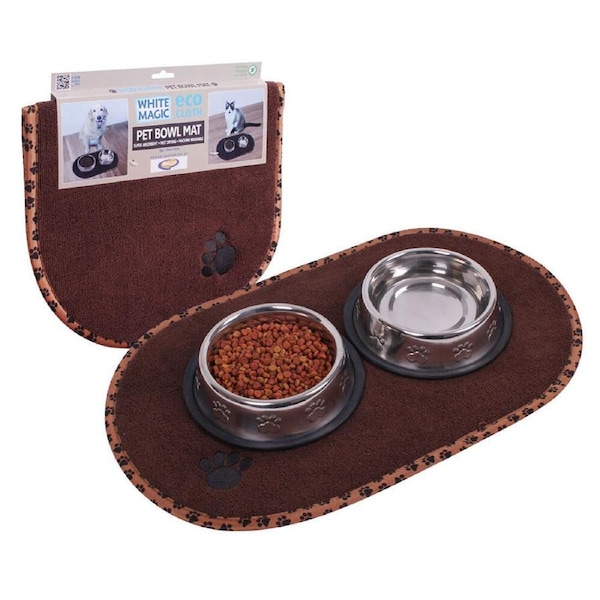White Magic 55x32cm Ecocloth Microfibre Pet Dog/Cat Non-Slip Food Dish Bowl Mat