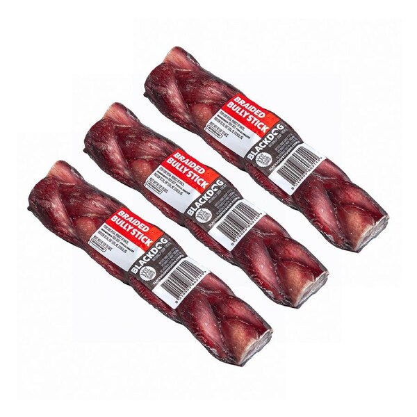 3x Blackdog Braided 100% Beef Bully Stick Natural Healthy Dog/Pet Treat/Chew