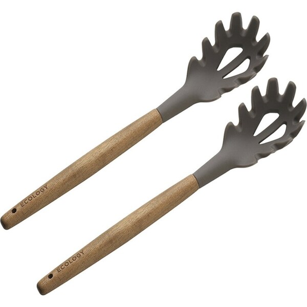 2x Ecology Provisions 31cm Wood/Silicone Pasta Noodle Serve Fork Utensil Natural