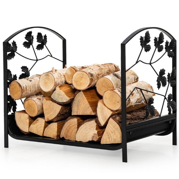 Costway 50x34x42cm Firewood Storage Rack Steel Fire Wood Organiser Stand Fireplace Tool Log Holder w/Handle