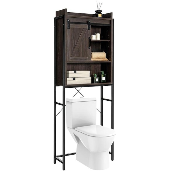Giantex 4-Tier Bathroom Over Toilet Storage Cabinet w/Adjustable Shelf & Sliding Door, Brown