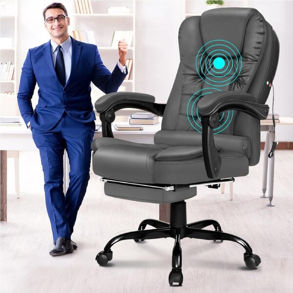 Alfordson Massage Office Chair Executive Recliner Gaming Racing Seat PU Leather w/ Footrest - Grey