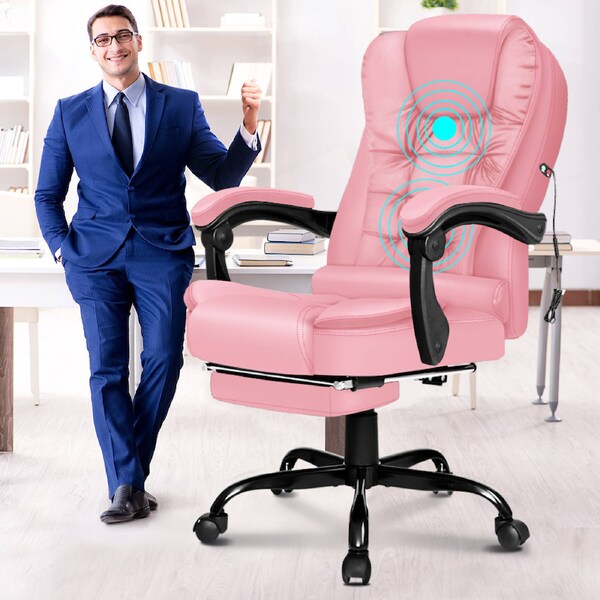 Alfordson Massage Office Chair Executive Recliner Gaming Racing Seat PU Leather w/ Footrest - Pink