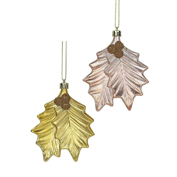 2x 12cm Gold & Light Rose Gold Mistletoe Christmas Tree Ornaments