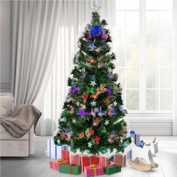 Christabelle Fibre Optic Christmas Tree 2.4m Pre Lit with Stars Xmas Decoration