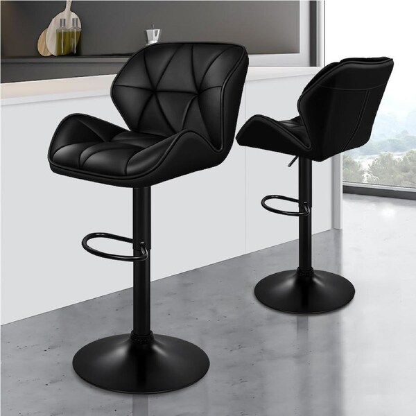 ALFORDSON Bar Stools Willa Kitchen Swivel Chair Gas Lift Leather Seat x2 All Black x 2