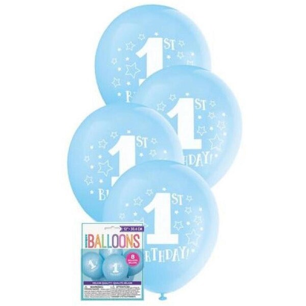 1st Birthday Stars Balloons - Blue