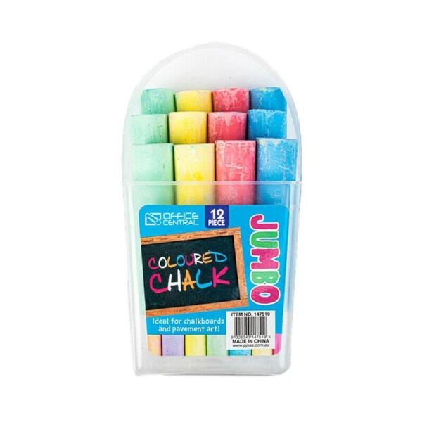 Ozoffer 12pcs Chalk Jumbo Coloured Value Pack Creative Kids Fun Bright Artistic Durable