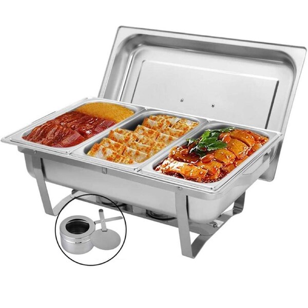 OZNALA 9L Chafing Dish Buffet Catering Food Warmer Pan Cold and Warm Chafer with Lid Holder, Thicken Stainless Steel Dinner Plate Tray Set Buffet Server for Parties(3x3L Trays)