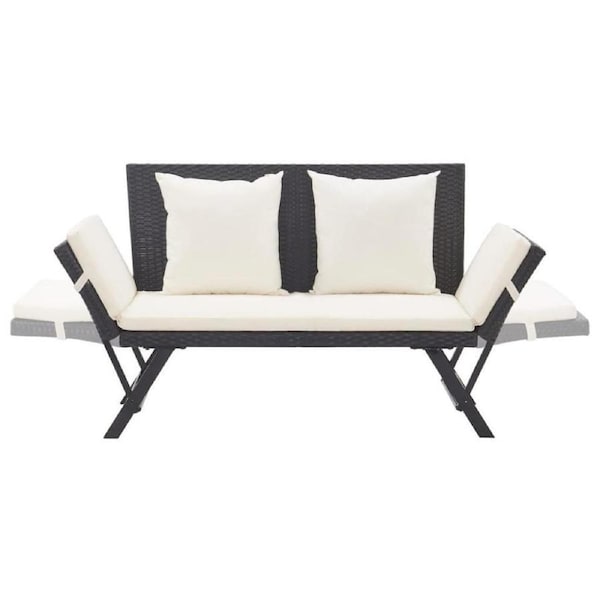 Outdoor Garden Bench Seat Patio Furniture Poly Rattan Chair w/ Cushions Black