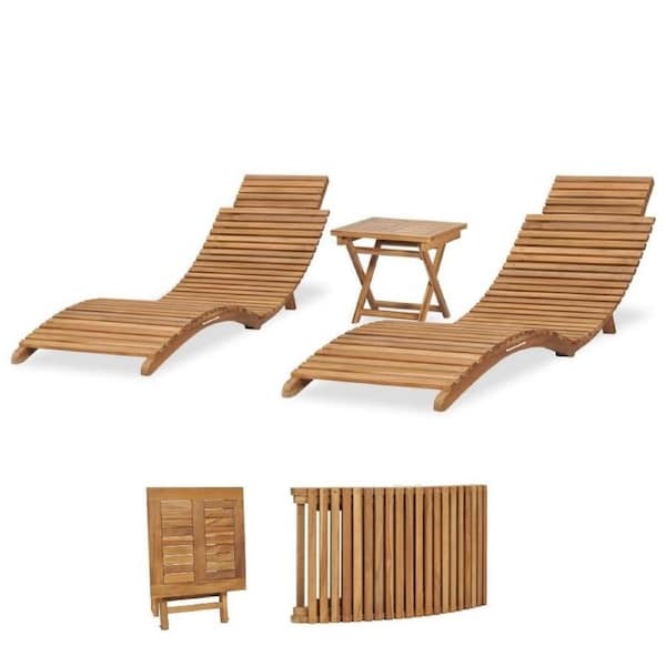 2 Resort Sun Loungers With Table Solid Teak Wood Outdoor Garden Lounge Set