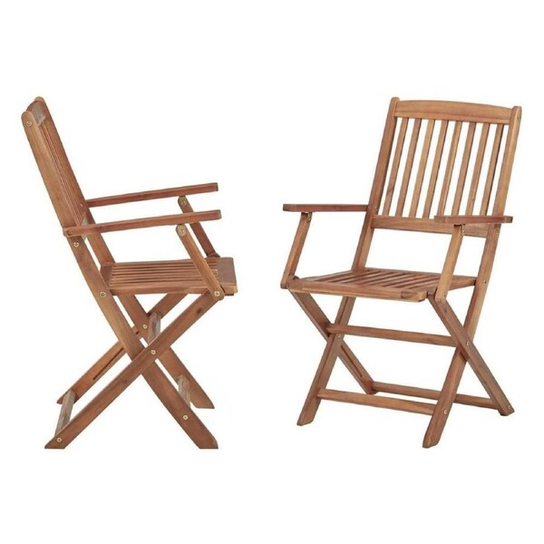 2 Folding Outdoor Chair Solid Hard Wood Garden Patio Furniture Wooden Arm Chairs