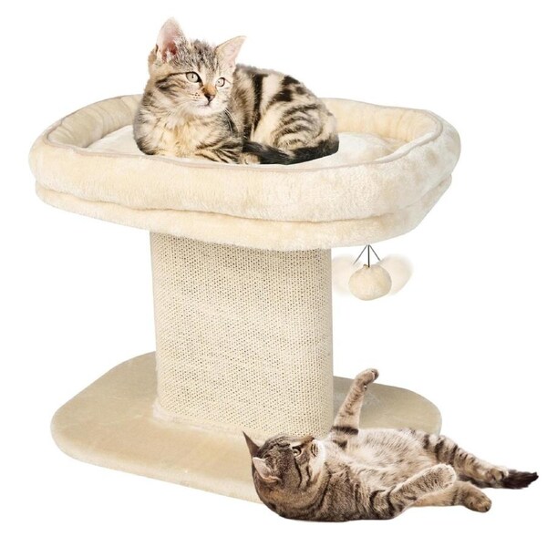 Costway Wood Cat Tree Tower Kitten Condon House Sisal Scratching Plate Pet Home Furniture w/Ball