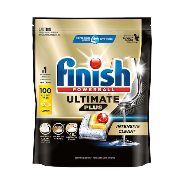 Finish Powerball Ultimate Plus All in 1 Lemon Sparkle Dishwashing Tablets 100 Pack