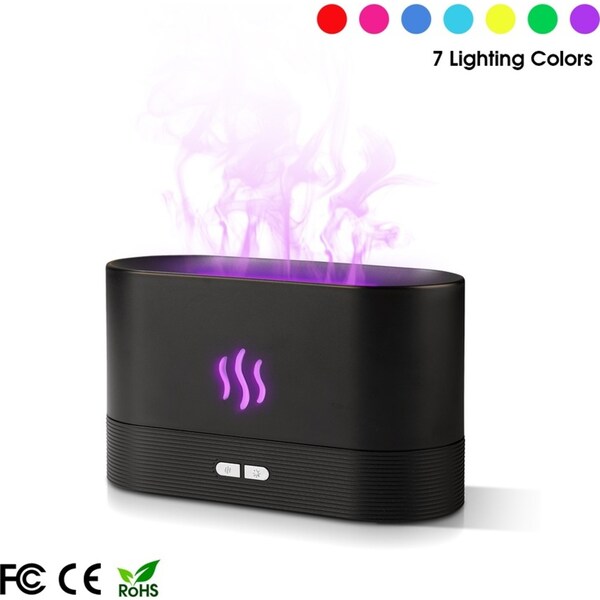 Black 180ml USB Essential Oil Diffuser LED Flame Light Ultrasonic Aroma Mist Air Humidifier