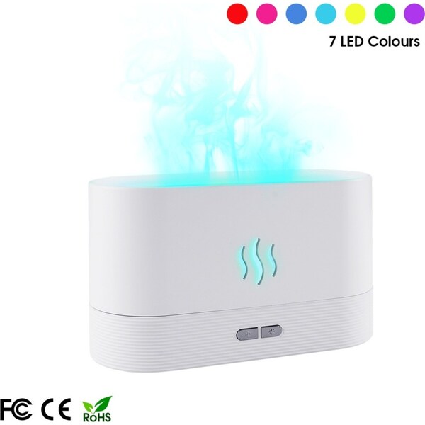 Aromatherapy Essential Oil Diffuser Air Humidifier Mist 7 RGB Flame Light 180ml White