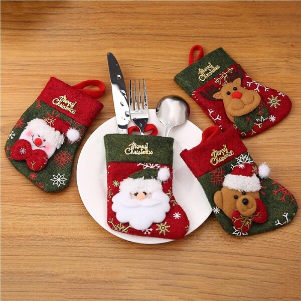 8Pcs Christmas Socks Knife And Fork Set Storage Cutlery Package Party Xmas Decor