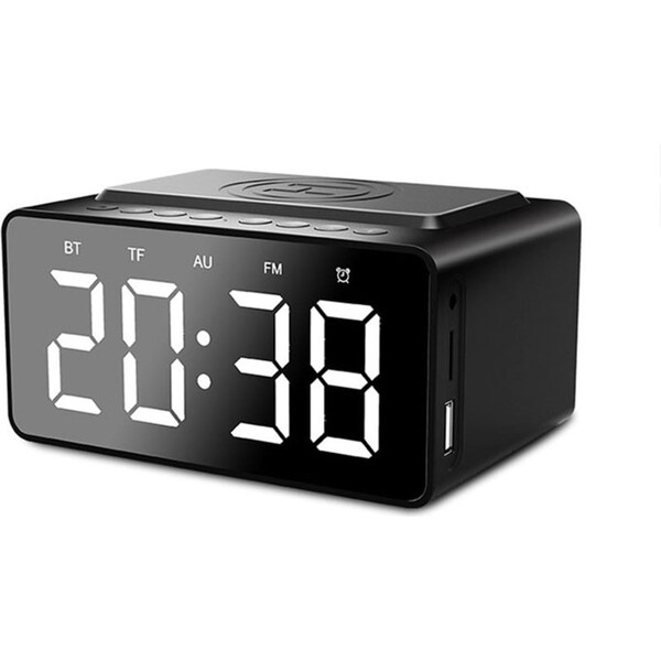 Three-in-One LED Alarm Clock Bluetooth Speaker with Wireless Charging