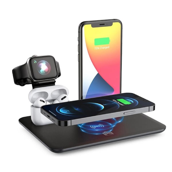 3 in 1 15W fast wireless charger dock for smart phone-Black