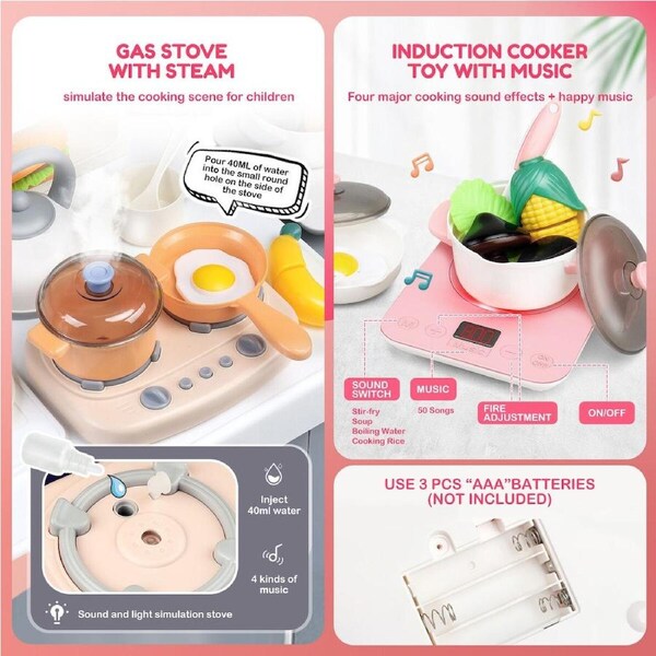 Pretend Kitchen Play Role Cooking Toys Set Children Cookery Cookware Playset Plastic 41 PCS Accessories