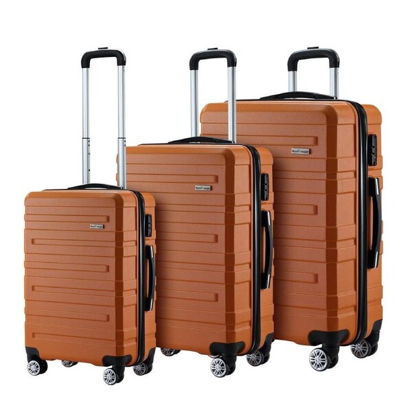 3 Piece Luggage Travel Set Hard Carry On Suitcases Lightweight Trolley with 2 Covers and TSA Lock Orange