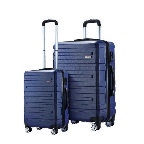 2 Piece Luggage Set Travel Suitcases Carry On Lightweight Hard Trolley TSA Lock Navy Blue
