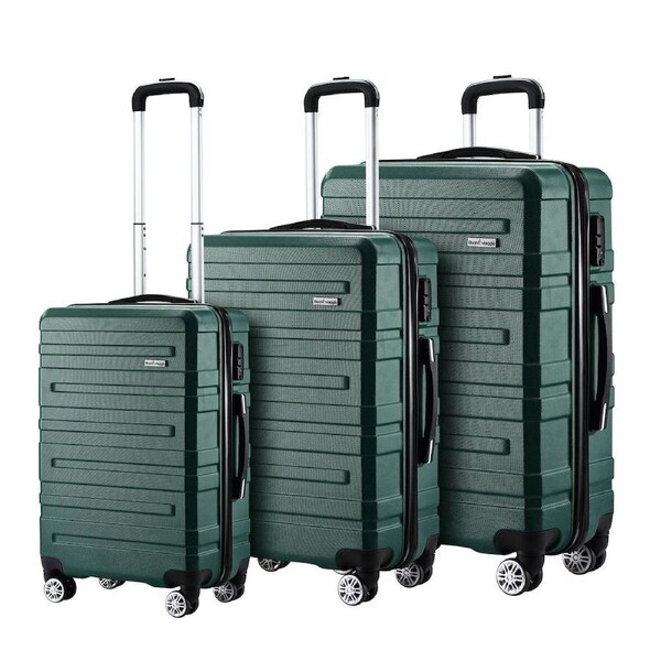 3 Piece Luggage Set Hard Carry On Travel Suitcases Trolley Lightweight with TSA Lock and 2 Covers Green