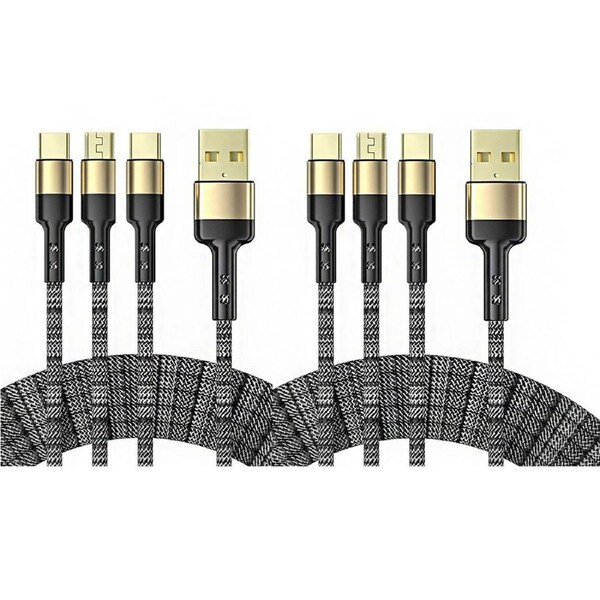 2Pcs 2M 40W Durable Braid One For Three Data Cables Fast Charging Data Cables