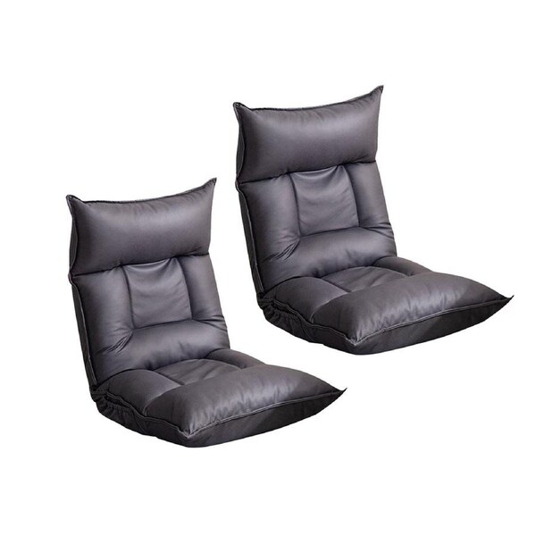 SOGA 2-Pack Grey Lounge Recliner Lazy Sofa Bed Tatami Cushion with Collapsible Backrest