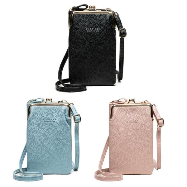 3 Pack Women Mobile Wallet Phone Bag with Shoulder Strap-(Black+Pink+Blue)