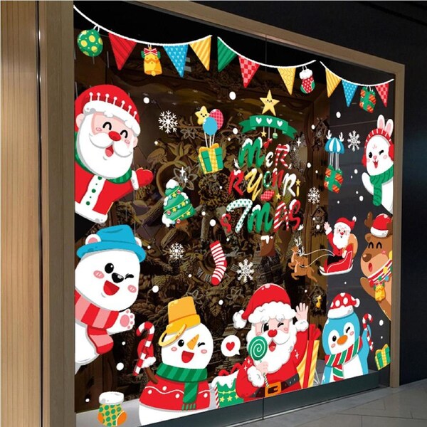 2Pcs Christmas Decoration Glass Sticker Decoration Electrostatic Sticker Set
