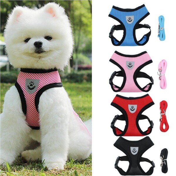 4Pack Reflective Dog Harness and Leash Set Harness Adjustable Puppy Harness-M