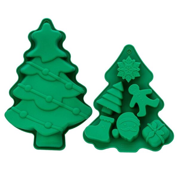 2Pcs Christmas Silicone Mold Christmas Tree Gingerbread Man Snowflake Mold