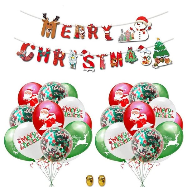 Christmas Party Supplies Decorations Kit Xmas Party Banner Balloons Set