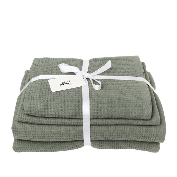 4pc J.Elliot Camila Waffle Weave Hand/Bath Towel/Mat Set Cotton Absorbent Chive